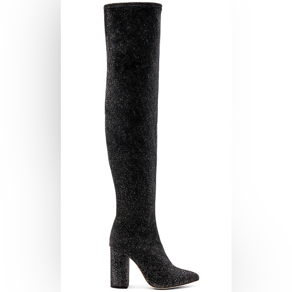 Raye x Revolve Farley Over the Knee Black Sparkly Boots
